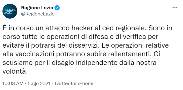 Il sito della Regione Lazio sotto attacco hacker: disattivato il portale per le vaccinazioni 1