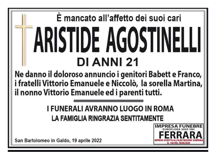 Roma, trovato senza vita Aristide Agostinelli: il giovane era scomparso il 19 marzo scorso 1