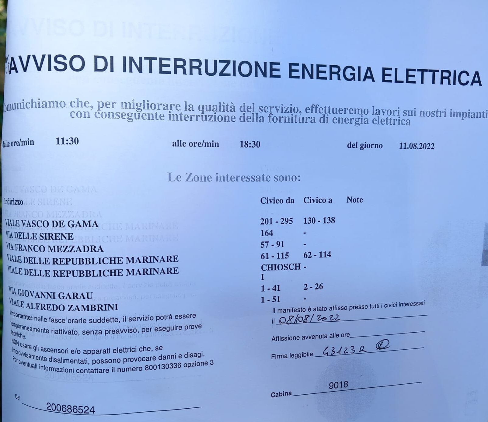 Avviso chiusura uffici per interruzione di energia elettrica dalle ore 8:30  alle ore 16:00 - Ordine dei Medici Chirurghi e Odontoiatri della provincia  di Catania