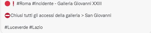 Roma, donna 36enne sbanda con il Suv. Galleria Giovanni XXIII bloccata per tre ore 1