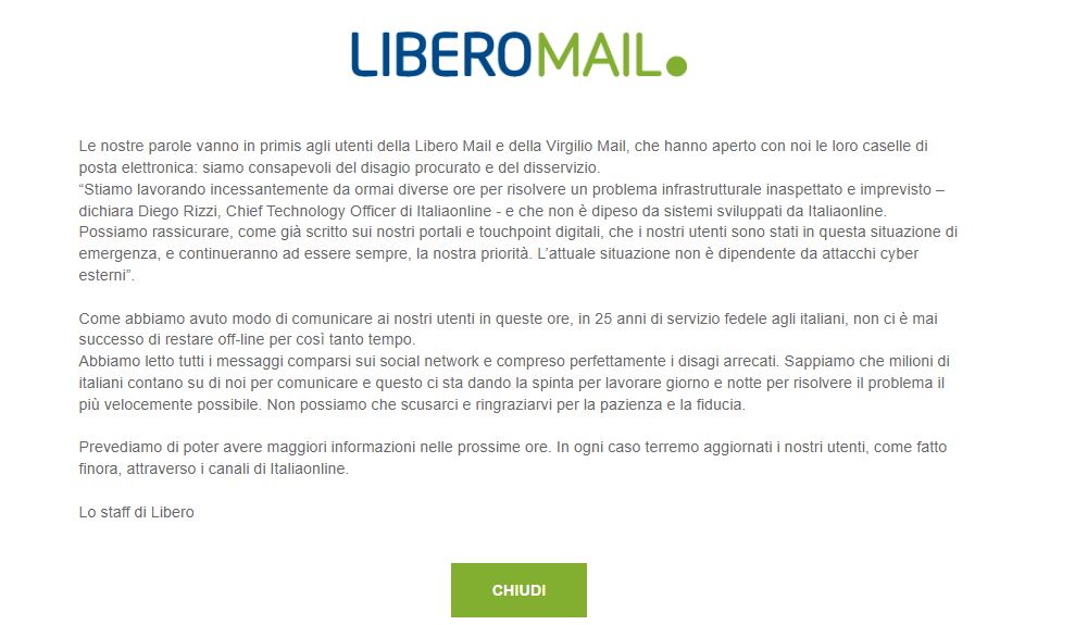 Virgilio e Libero Mail "in down": bloccati i servizi a 9 milioni di utenti 1