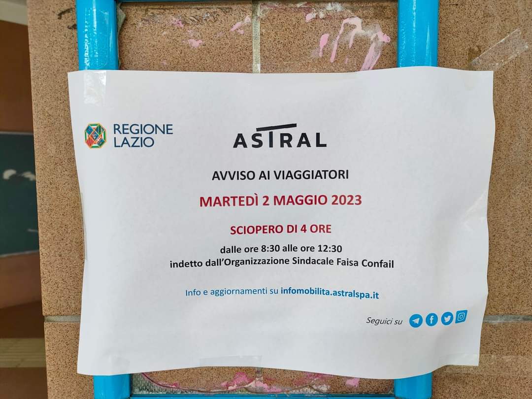 Sciopero dei trasporti il 2 maggio: stop dei bus Atac, Tpl e Cotral. Ferme Metromare e Roma-Viterbo 1