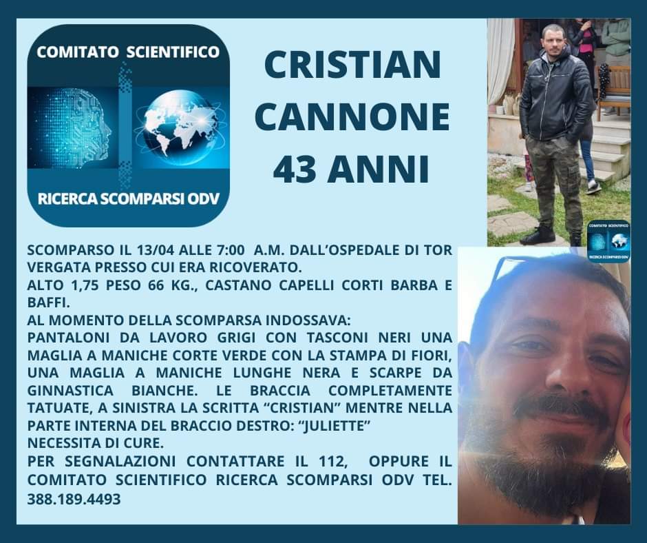 Roma, si allontana dall'ospedale: scomparso il 43enne Cristian Cannone 1