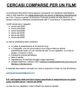 Casting alla ricerca di comparse per un film che sarà girato a Mentana: i requisiti richiesti 1