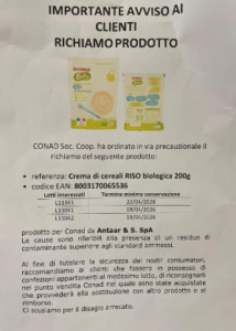 Conad ritira dal mercato lotti di una crema di cereali bio ‘baby’ per neonati 1