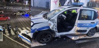 L'incidente che ha coinvolto un'auto di servizio della Polizia Locale