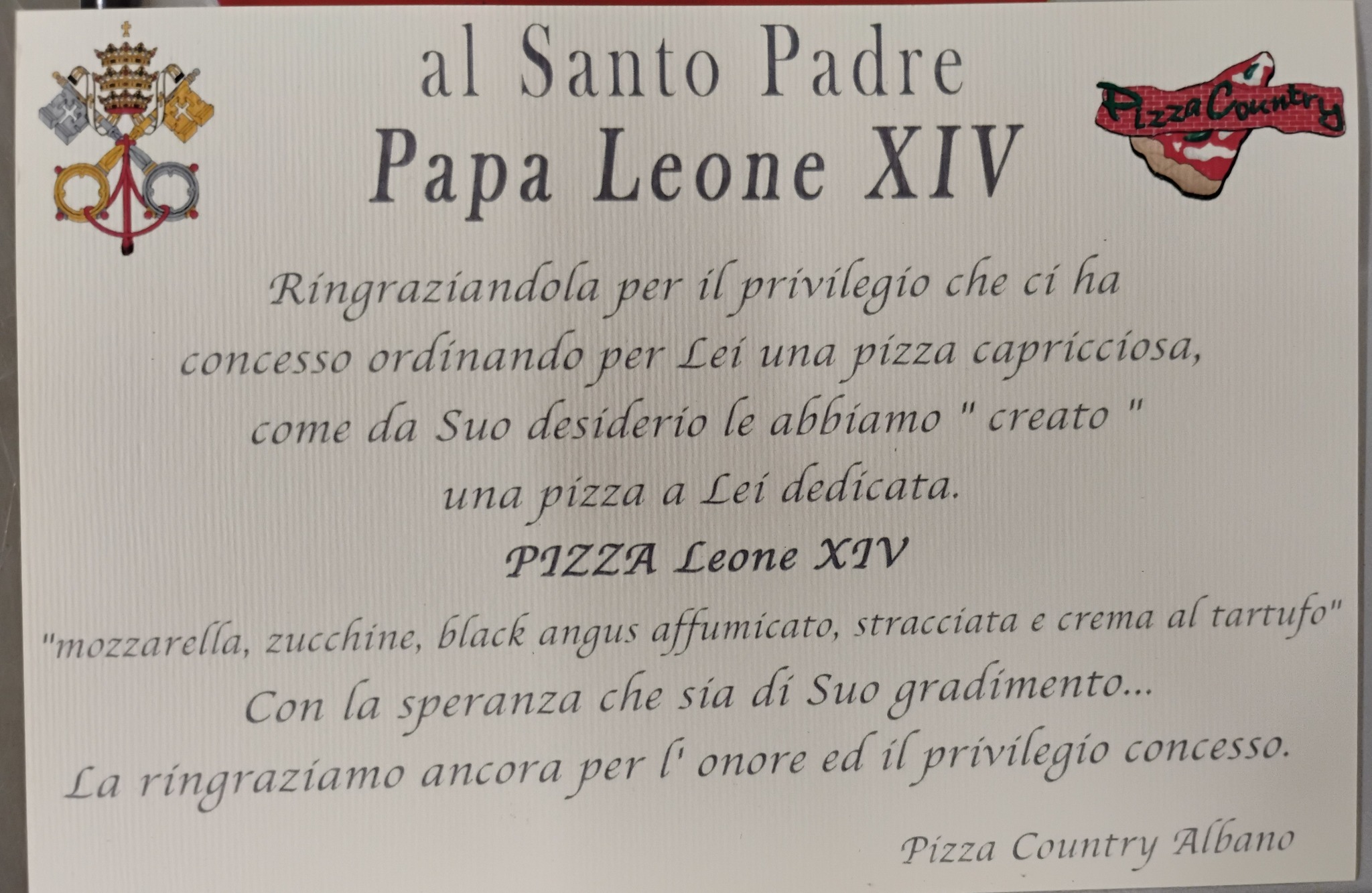 Il Papa saluta Castel Gandolfo con una cena speciale: nasce la pizza Leone XIV firmata da un pizzaiolo di Albano 1 Il Papa saluta Castel Gandolfo con una cena speciale: nasce la pizza Leone XIV firmata da un pizzaiolo di Albano 1