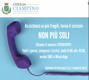 Ciampino attiva “Non più soli” per aiutare anziani e fragili in estate: come funziona il servizio contro la solitudine 1