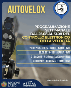 Autovelox attivi nel Lazio fino al 31 agosto: dove sono e limiti di velocità 1 Autovelox attivi nel Lazio fino al 31 agosto: dove sono e limiti di velocità 1