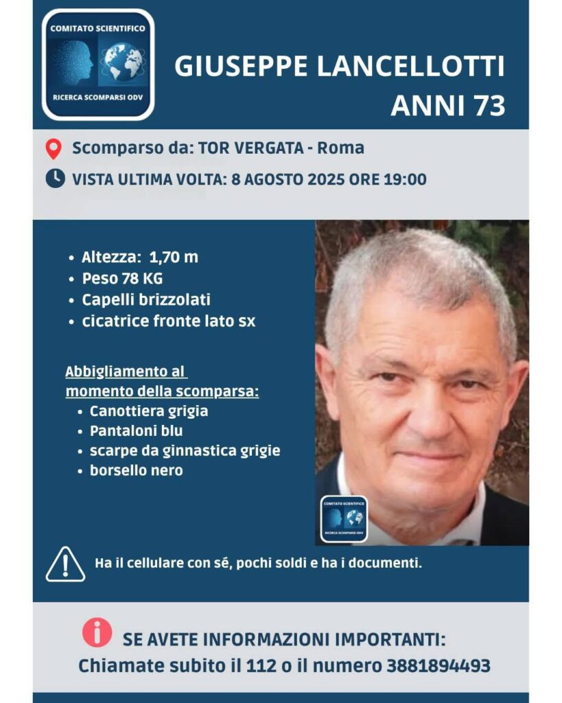 Emergenza scomparsi a Roma: l'appello per trovare Giuseppe. Avviate le ricerche dell'anziano 1