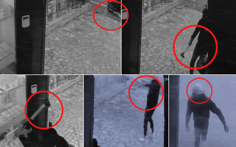 Assalto fulmineo in gioielleria: con estintore e martello arraffano 50mila euro di preziosi in meno di un minuto (FOTO E VIDEO) 2 Assalto fulmineo in gioielleria: con estintore e martello arraffano 50mila euro di preziosi in meno di un minuto (FOTO E VIDEO) 2