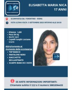 Appello per Elisabetta Maria Nica, 17 Anni, scomparsa da Ferentino: ricerche concentrate a Roma 1