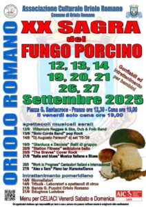 

Questa festa celebra il re della tavola boschiva con un menù che pone il fungo porcino al centro di ogni prelibatezza. Si va dal classico primo piatto come le fettuccine o la polenta ai porcini, fino ai secondi come la carne arrosto accompagnata dai funghi freschi o fritti. Non mancano i contorni tipici e i dolci.

Un'attenzione particolare è dedicata ai partecipanti con intolleranze: è disponibile un Menù per Celiaci ogni venerdì, sabato e domenica, con il supporto di AIC Lazio.

Il pranzo è servito alle 12:30 e la cena alle 19:00 (solo cena il venerdì). L'evento offre anche spettacoli musicali serali e intrattenimento pomeridiano per bambini e adulti. Un vero e proprio trionfo di sapori e divertimento!