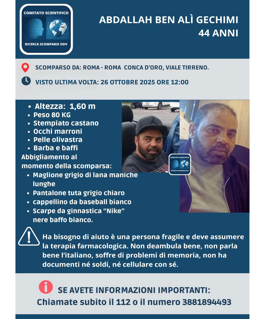 Conca d'Oro in allarme per la scomparsa di un 44enne: "Ha perdite di memoria" (RITROVATO) 1