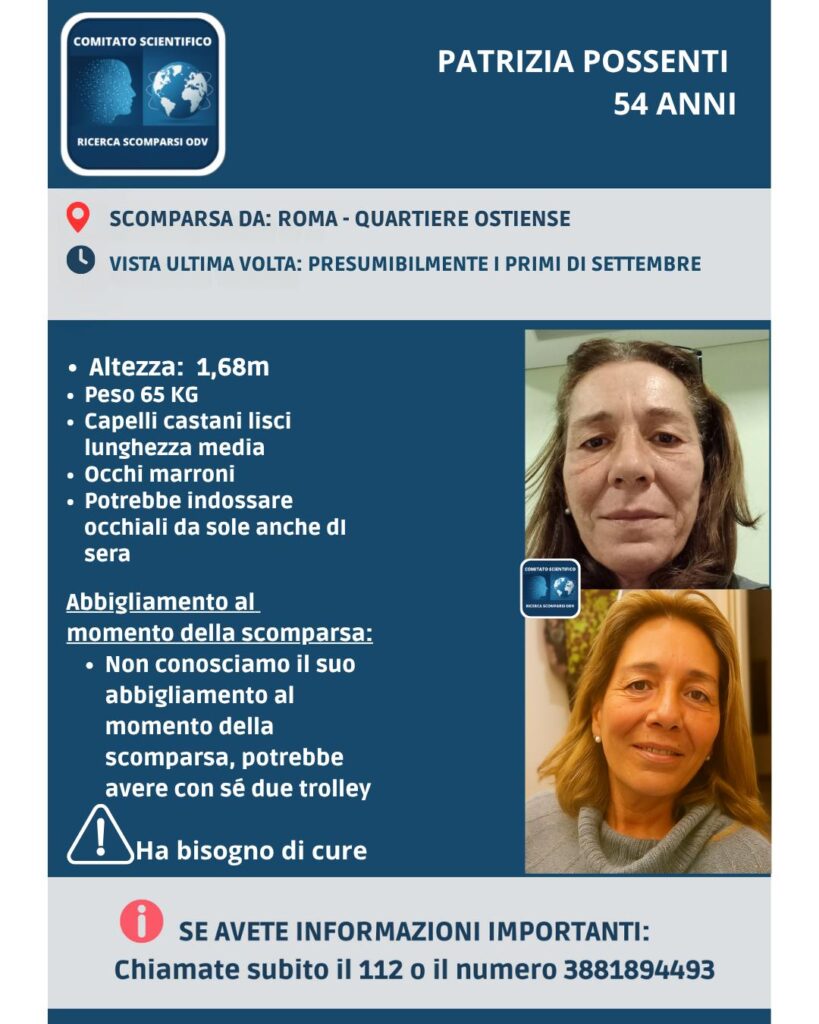 Scomparsa a Roma una donna di 54 anni: “Aiutateci a trovare Patrizia, ha bisogno di aiuto” 1