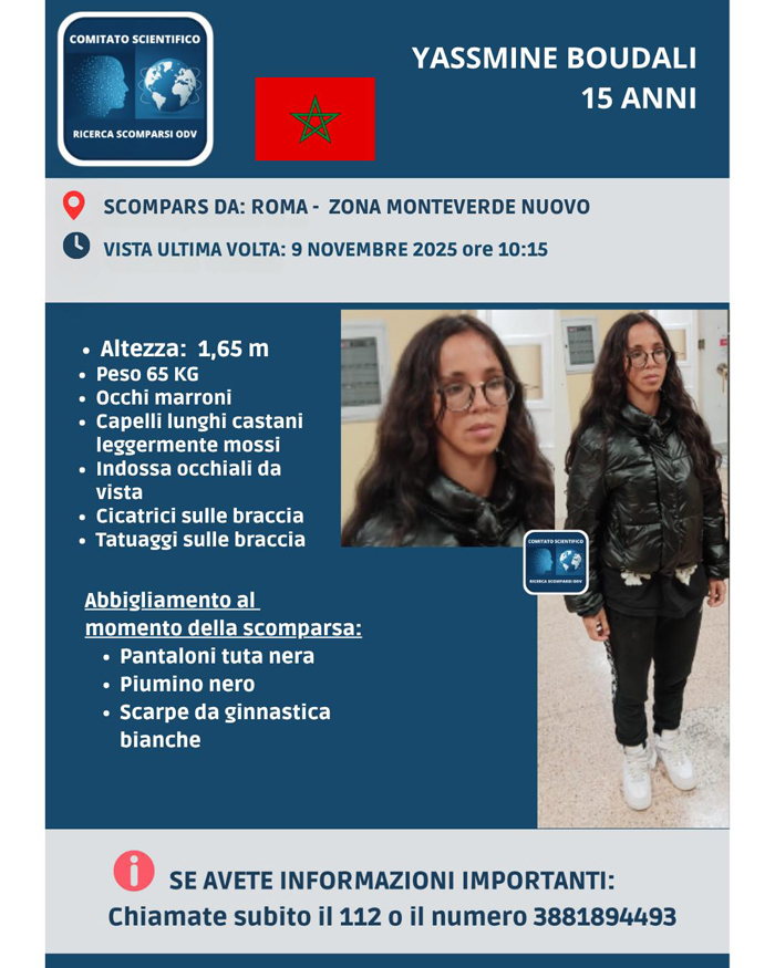 Adolescente scomparsa a Monteverde: ricerche in corso per ritrovare Yassmine Boudali 1 Adolescente scomparsa a Monteverde: ricerche in corso per ritrovare Yassmine Boudali 1