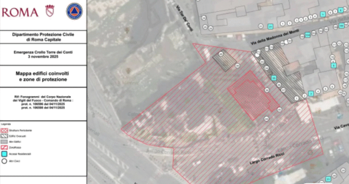 a roma crollo torre dei conti mappa