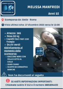 Emergenza scomparsi: i genitori cercano Melissa allontanatasi da Ostia dopo Natale 1