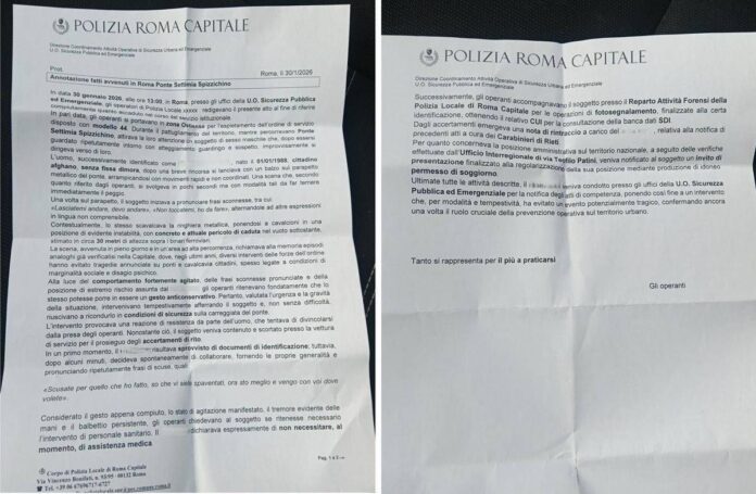 Afghano su parapetto ponte Spizzichino a Roma, relazione Polizia locale: “Evitato evento potenzialmente tragico”