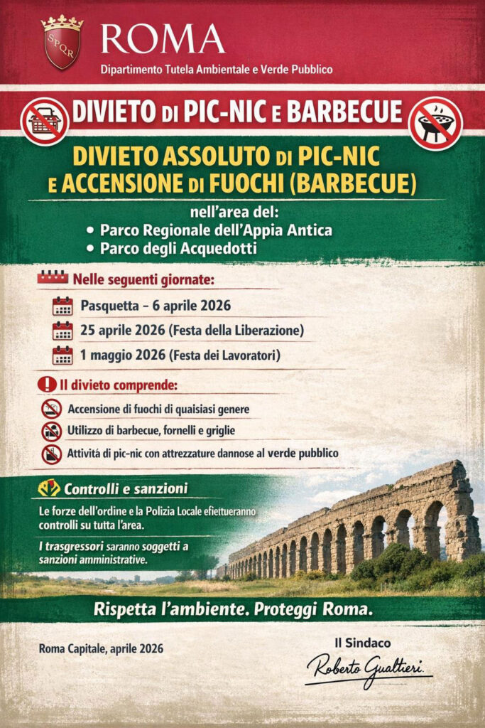 Barbecue vietati a Pasquetta: volantino virale vieta i picnic nei parchi simbolo di Roma. Chi l'ha diffuso? 1 Barbecue vietati a Pasquetta: volantino virale vieta i picnic nei parchi simbolo di Roma. Chi l'ha diffuso? 1