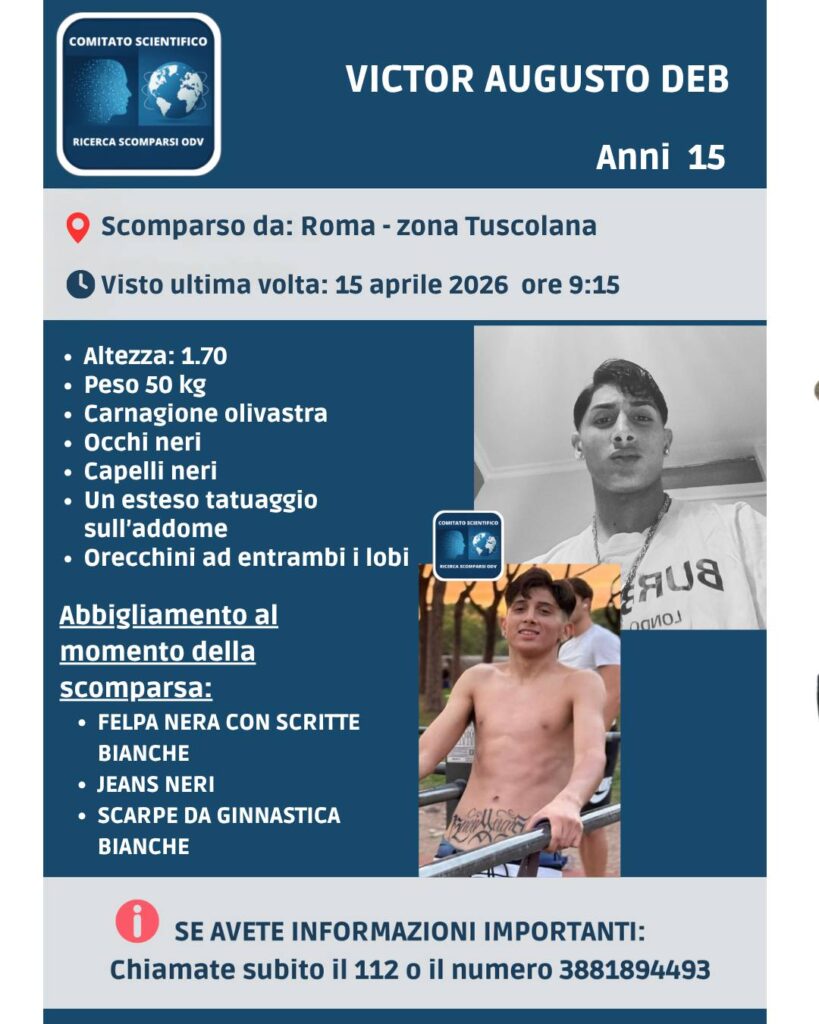 Victor Augusto scomparso a Roma: cosa sappiamo sul 15enne sparito in zona Tuscolana 1 Victor Augusto scomparso a Roma: cosa sappiamo sul 15enne sparito in zona Tuscolana 1