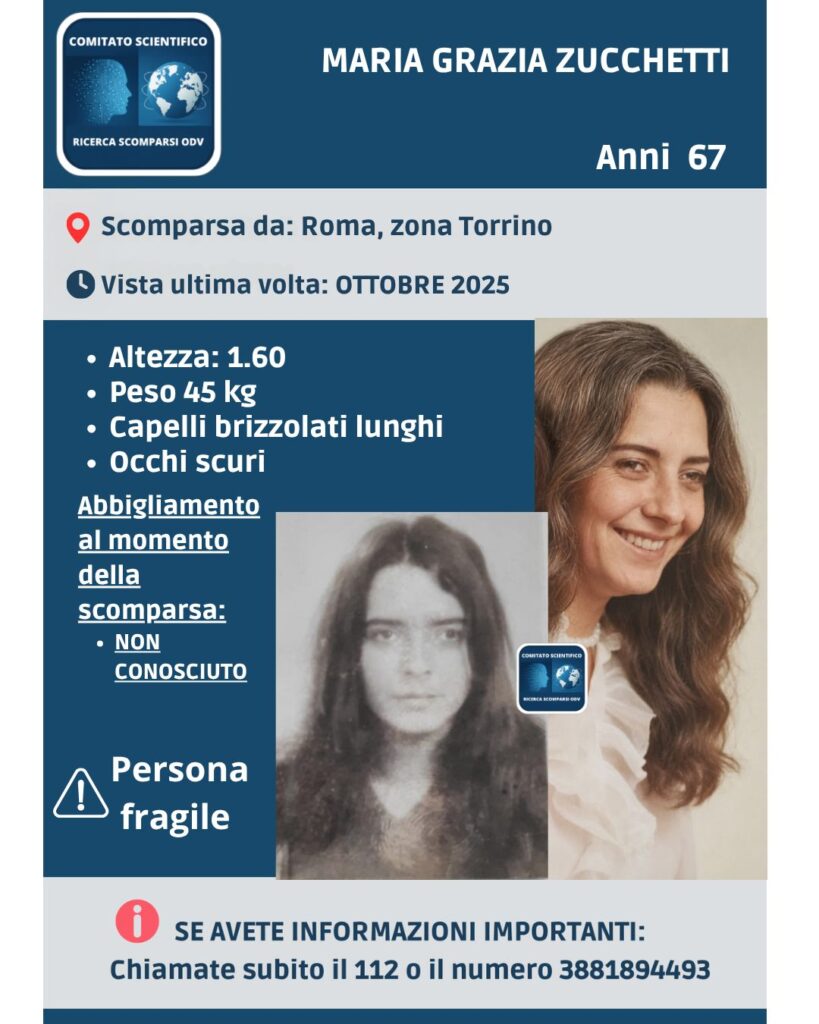 Giallo al Torrino, svanita nel nulla Maria Grazia Zucchetti: l’appello per ritrovare la 67enne 1