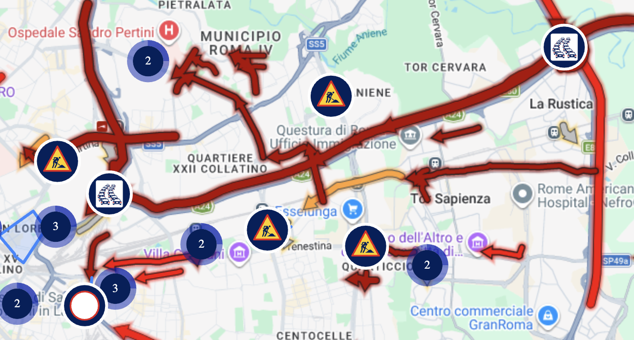 traffico intenso, 7 km di coda sul tratto urbano della a24