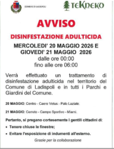 Disinfestazione adulticida in arrivo nel comune di Ladispoli: finestre chiuse in queste zone 1 Disinfestazione adulticida in arrivo nel comune di Ladispoli: finestre chiuse in queste zone 1