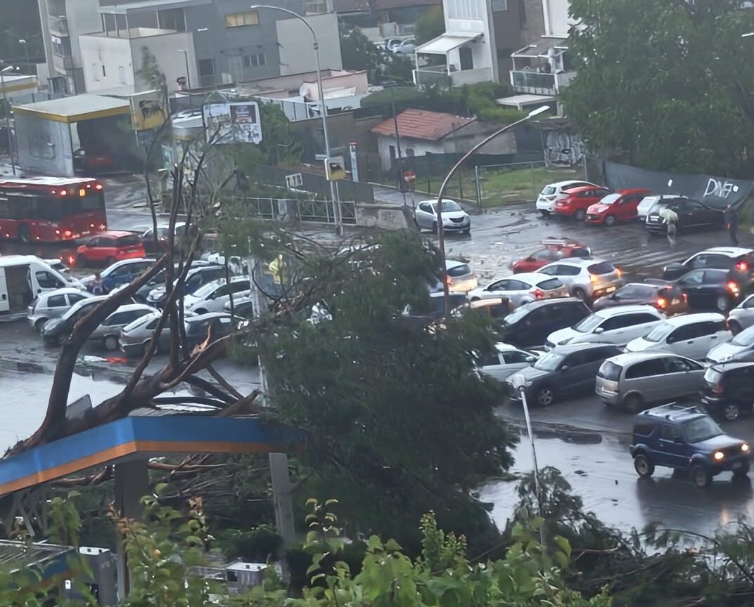 Il passaggio improvviso di una tromba d'aria sradica alberi e spazza via arredi urbani nel quadrante nord-est
