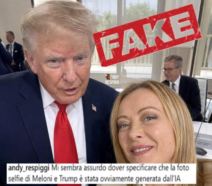 Meloni-Trump, deputato M5S pubblica ‘selfie’. Fratelli d’Italia: “Foto creata con AI, magistratura agisca”