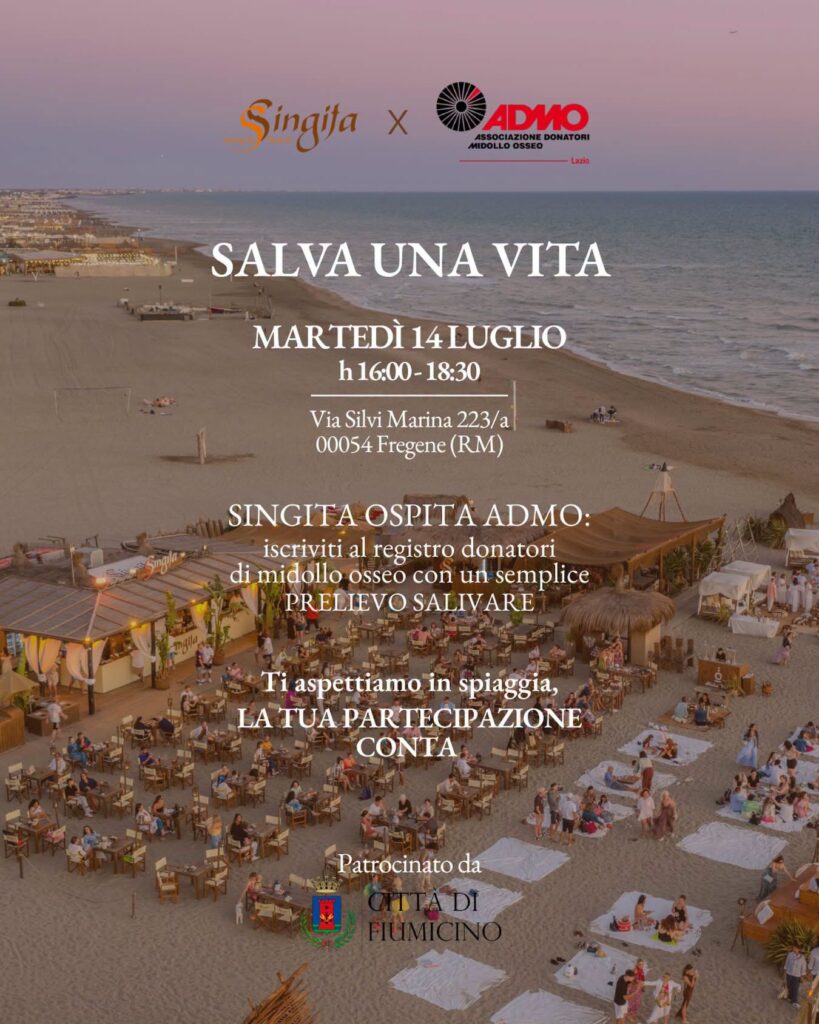Lo stabilimento balneare ospita l'iniziativa "Salva una vita" promossa da ADMO Lazio per la donazione di midollo osseo. I giovani tra i 18 e i 35 anni potranno avviare l'iter di iscrizione al Registro dei Donatori