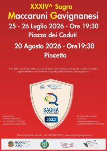 Sagra dei maccaruni gavignanesi 2026, weekend all'insegna dei sapori locali: menù e programma 1 Sagra dei maccaruni gavignanesi 2026, weekend all'insegna dei sapori locali: menù e programma 1