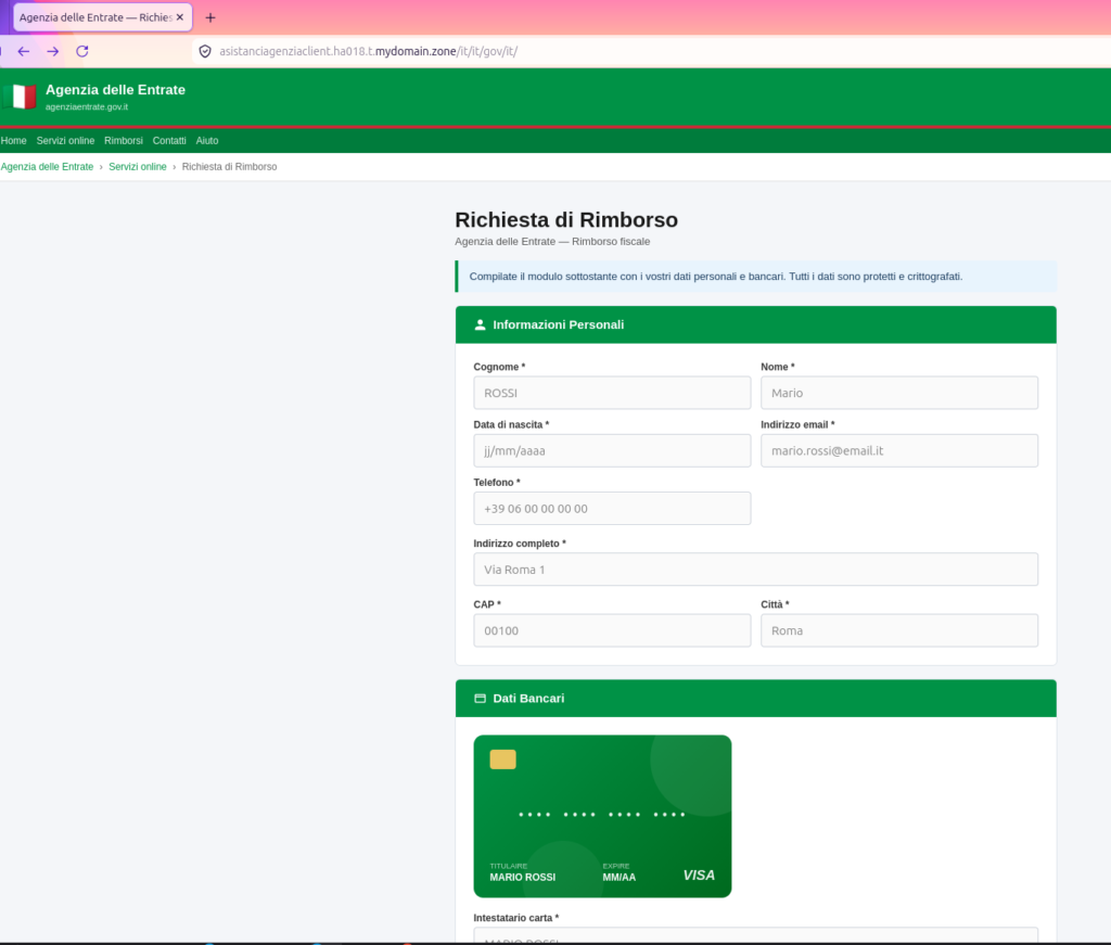 Fisco clonato, l'Agenzia delle Entrate lancia l'SOS: "Nuova campagna di phishing, finti rimborsi svuota conta" (FOTO) 1 Fisco clonato, l'Agenzia delle Entrate lancia l'SOS: "Nuova campagna di phishing, finti rimborsi svuota conta" (FOTO) 1
