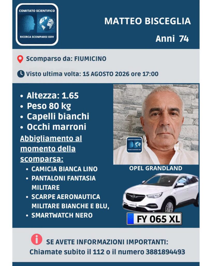 Matteo Bisceglia scomparso a Fiumicino: si cerca una Opel Grandland bianca 1