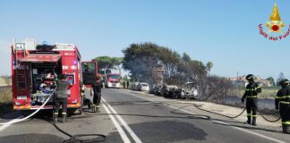 Il vento forte ha spinto le fiamme e allargato il rogo: l'intervento dei Vigili del fuoco per domare l'incendio a Santa Marinella