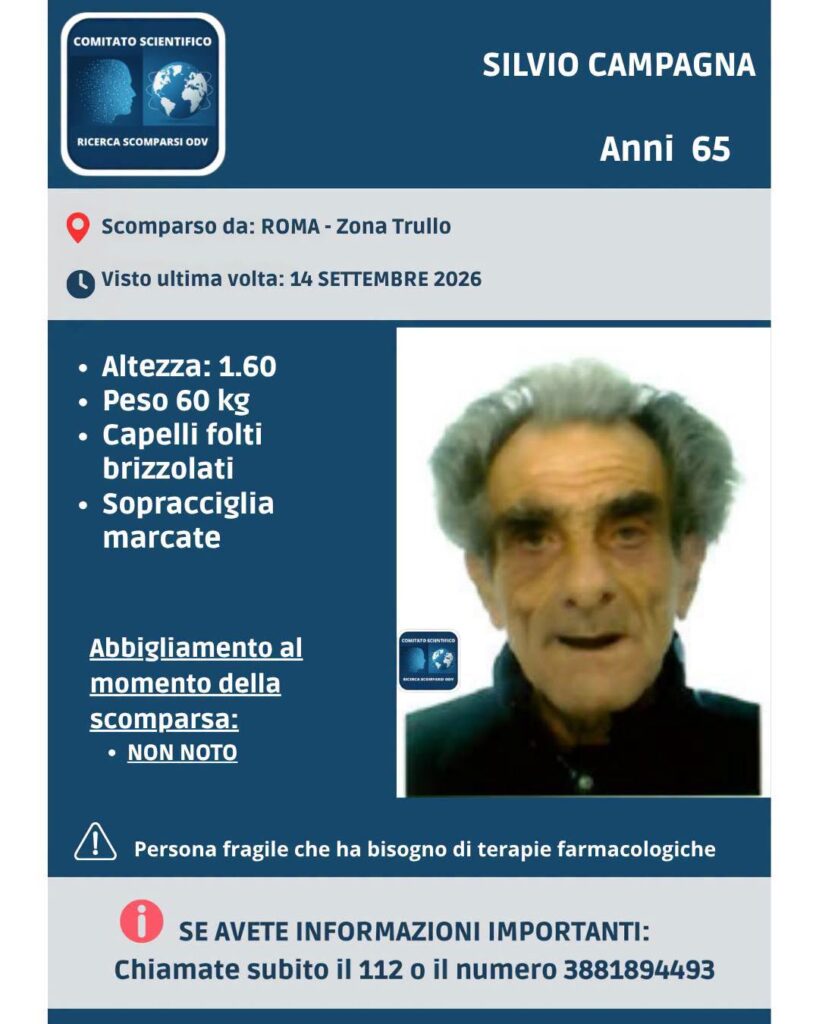 Silvio Campagna scomparso da giorni dal Trullo: l'allarme per il 65enne. «Ha bisogno di farmaci» 1