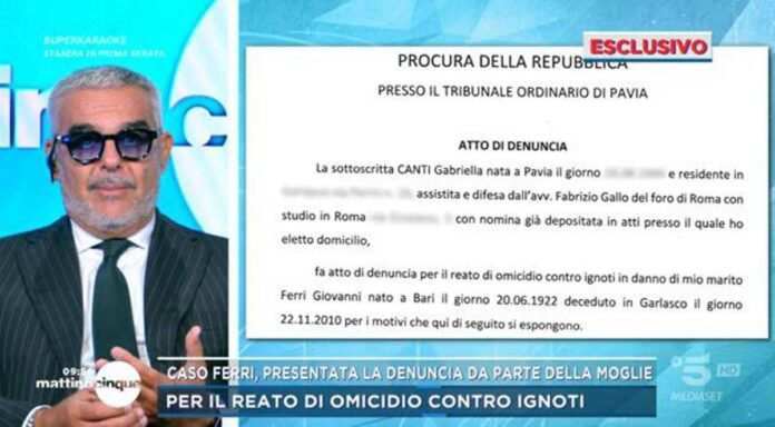 Delitto di Garlasco, la moglie di Giovanni Ferri presenta denuncia in procura per far riaprire caso: “Si indaghi per omicidio”