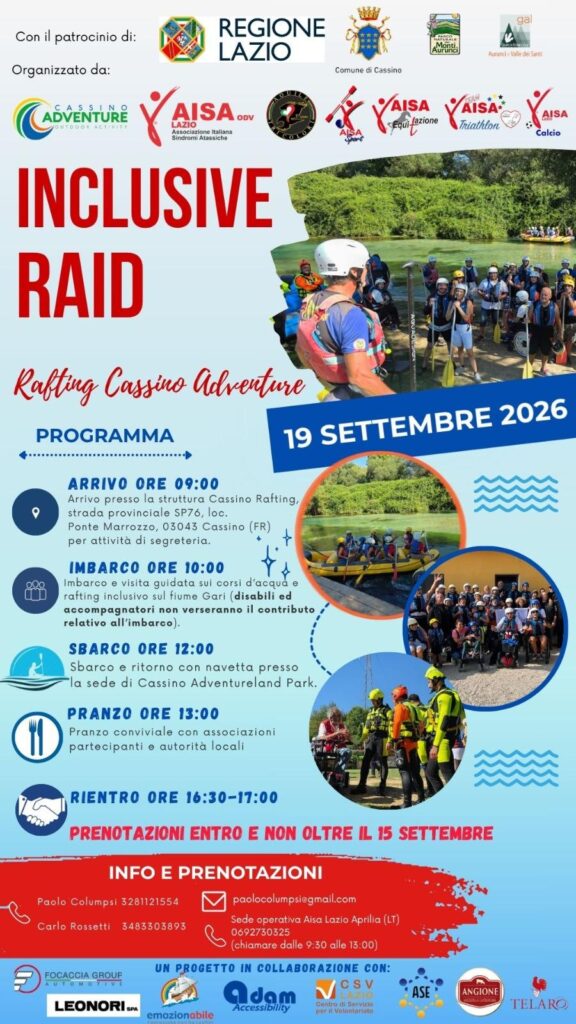 Inclusive Raid Rafting 2026 a Cassino: sport, solidarietà e inclusione contro le sindromi atassiche 1